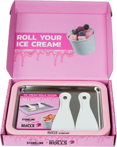 STONELINE by Mr. Ice Cream Rolls ORIGINAL Ice Cream Rolls Maker Eisplatte Rosé 26x21x3,5 cm mit 2 Sp