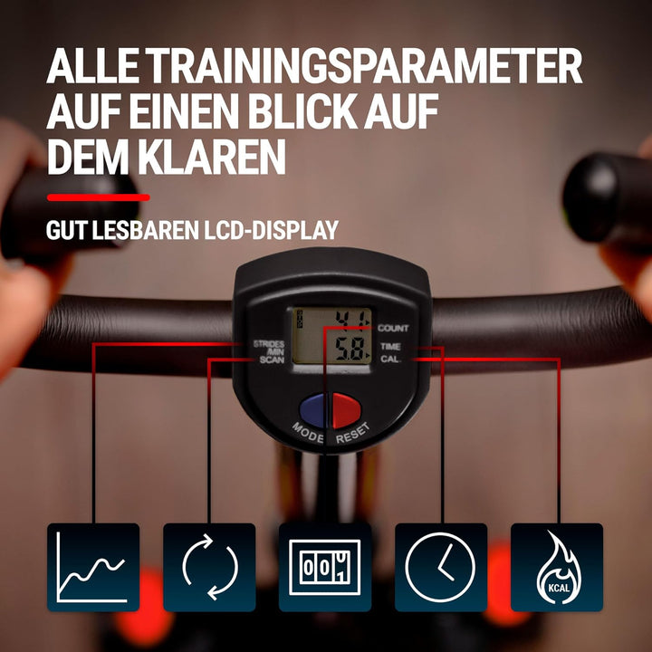 Hop-Sport Swing Side Stepper HS-055S mit verstellbarem Haltegriff Trainingsbändern Computer verstell