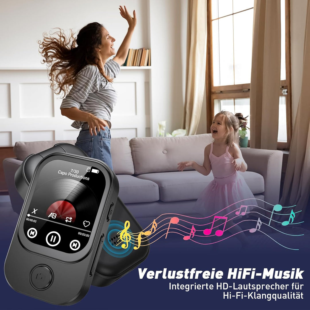 64GB MP3 Player Bluetooth mit 180° Aufklappbar Kamera, Mini Musik Player HD Lautsprecher FM Radio Fo