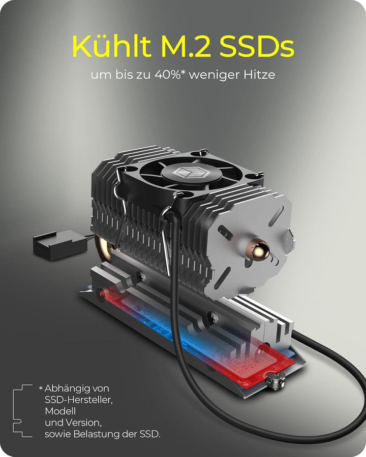 ICY BOX M.2 Heatpipe Kühler mit 30 mm Lüfter Bauhöhe für M.2 SSD (2280), Aluminium, Silber IB-M2HSF-