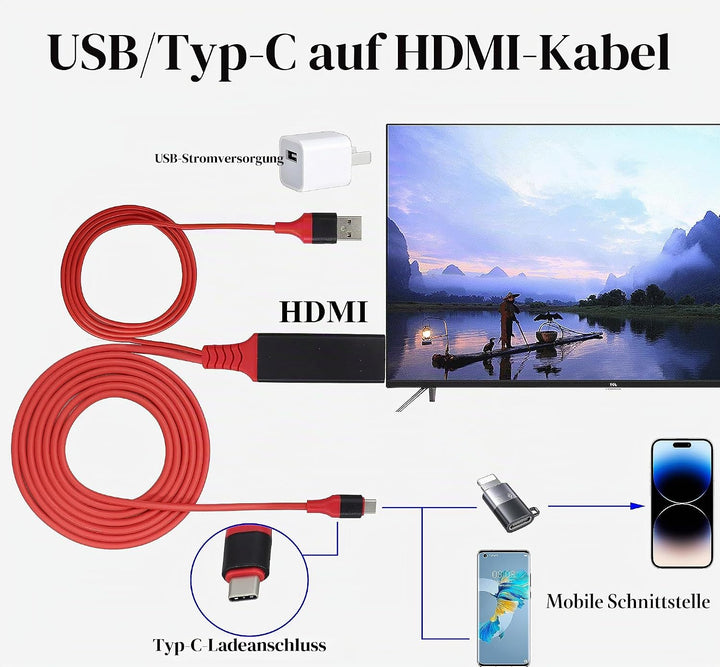 zdyCGTime HDMI Adapter MHL Typ C 3.1 Kabel USB C 3.1 Male+USB 2.0 A Stecker zu HDMI Adapter 1080P HD