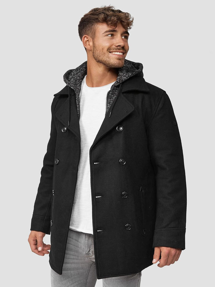 Indicode Herren Cliff Kurzmantel mit Stehkragen | Wollmantel Herrenmantel Mantel S Schwarz, S Schwar