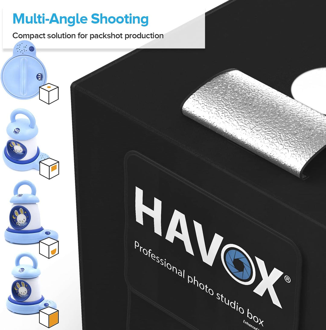 HAVOX - Fotostudio HPB-80XD - Masse 80x80x80cm - 4X Dimmbare LED-Beleuchtung Tageslicht 5500k - 26,0