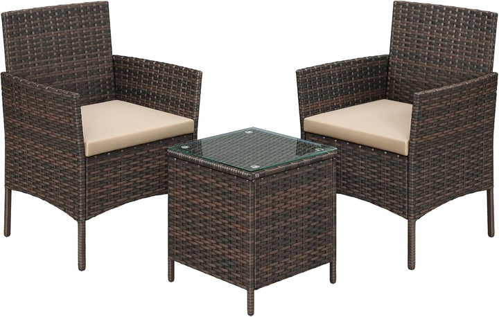 SONGMICS Balkonmöbel, Gartenmöbel-Set, aus PE-Polyrattan, Lounge-Set, Tisch und 2 Stühle, Terrassenm