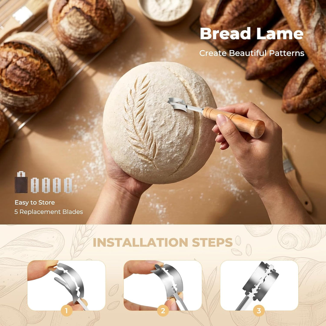 Sauerteig Starter Set mit Gärkörbchen(runde 23cm & ovale 25cm), Brot Backen Zubehör Komplettset, 650