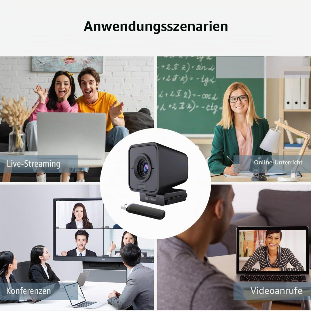 TOALLIN Kabellose Webcam für PC, 1080P Full HD Wireless Webcam, integriertes Mikrofon mit Geräuschun