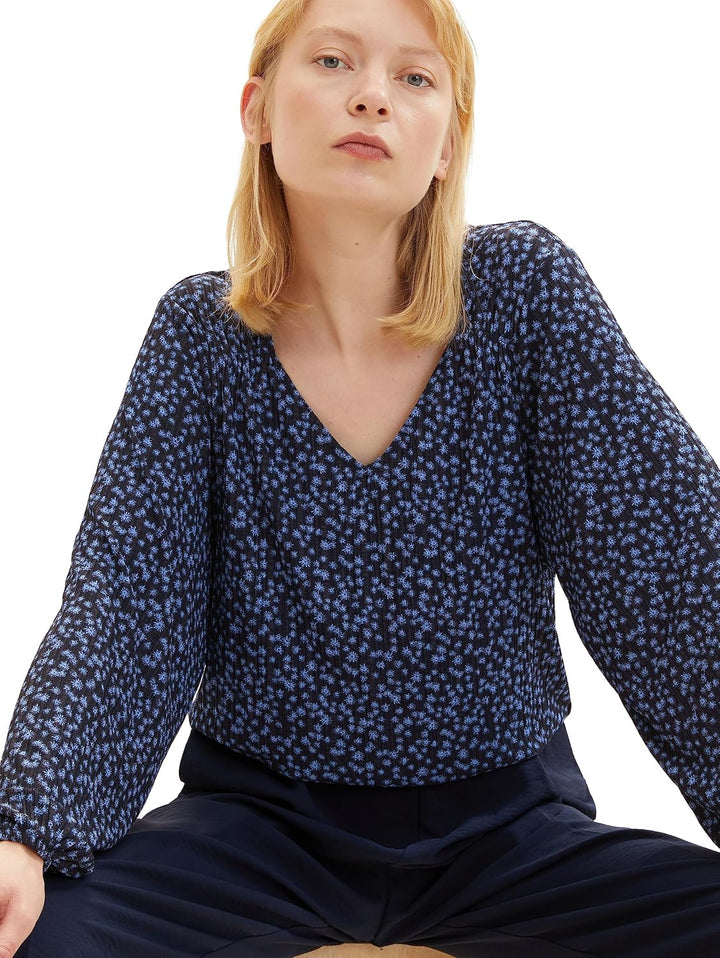 TOM TAILOR Denim Damen Denim T-Shirt Bluse mit Muster XXL 32411-navy Blue Flower Print, XXL 32411-na