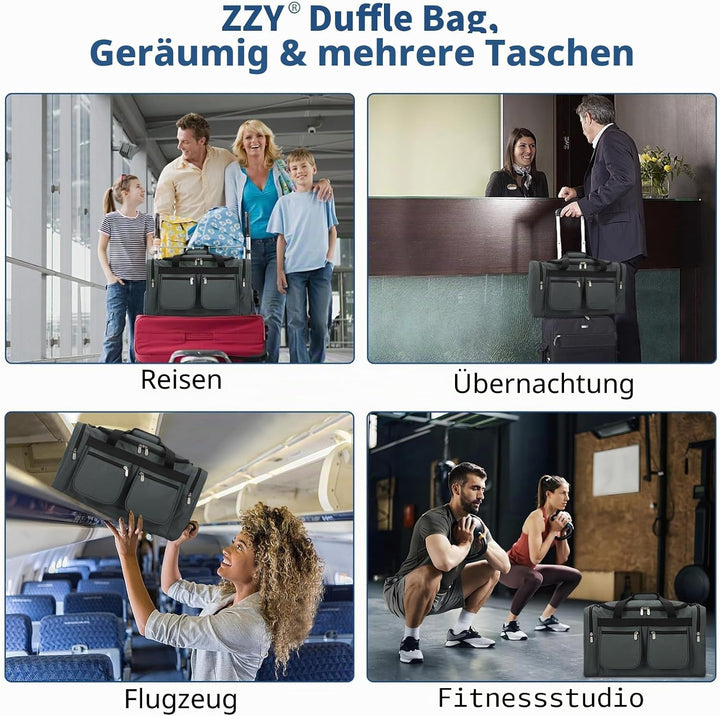 ZZY Sporttasche 40L für Herren mit 2 Seitentaschen &amp; Wasserabweisend - Leichte Reisetasche für Sport