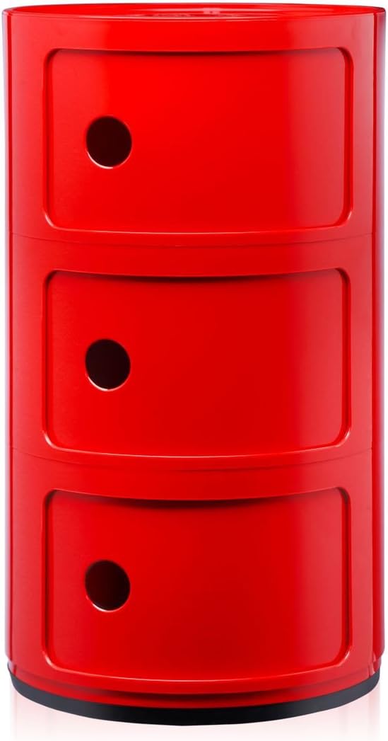 Kartell Componibili, 3 Elements, Rot, Runde Basis 3-fächer Rot, 3-fächer Rot