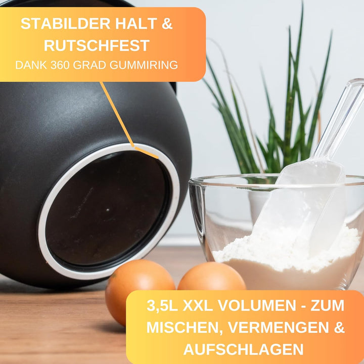 Quirltopf 1L mit Spritzschutz Deckel - Rutschfest & BPA frei - inkl. 50 Backrezepte - Made in German
