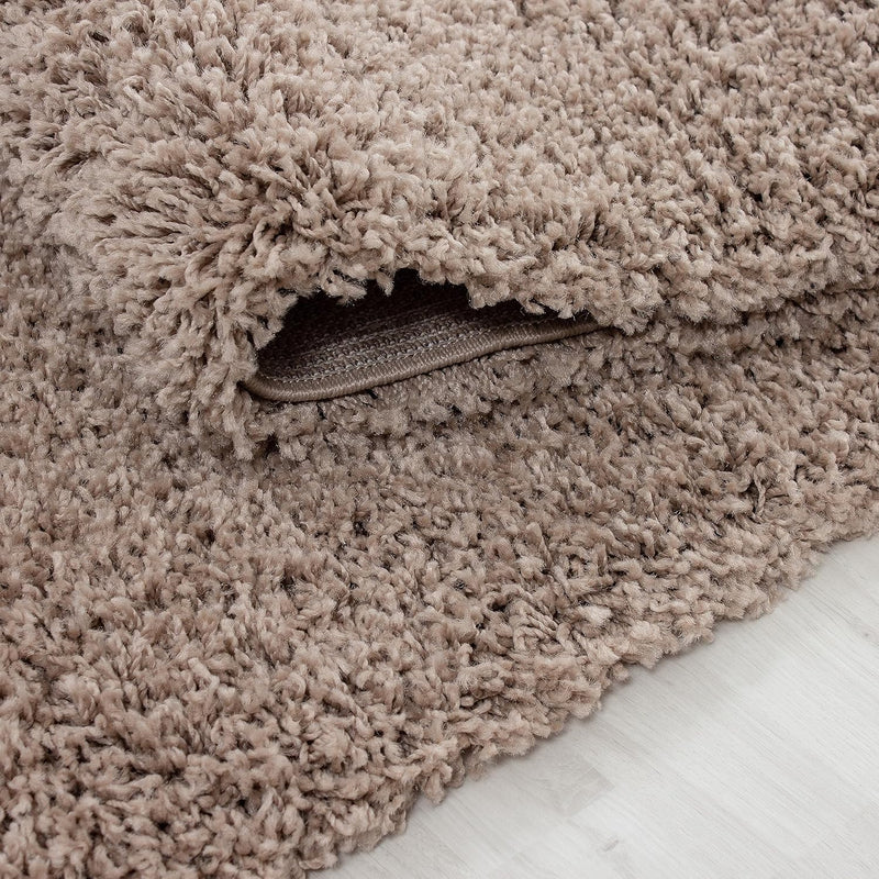 HomebyHome Teppich Wohnzimmer Shaggy Hochflor Beige 120 cm Rund Einfarbig Design - Flauschiger Teppi