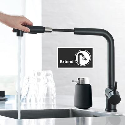 Wasserhahn Küche Schwarz Matt Hochdruck Spültischarmatur Küchenarmatur mit Brause Ausziehbar 360° Sc