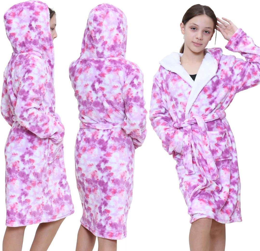 A2Z 4 Kids Kinder Mädchen Designer Grau Aufdruck Flanell Vlies Mit Kapuze Weich Morgenmantel Nachtan