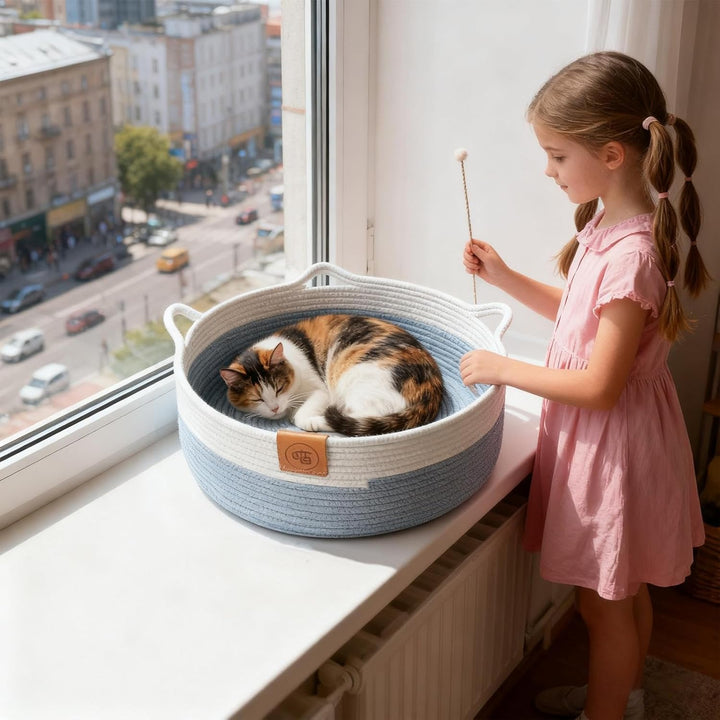 Katzenkorb Bett | Baumwollseil zubehör Mit Matte | Schlafbett Und Runder Katzenkorb - für Indoor e A
