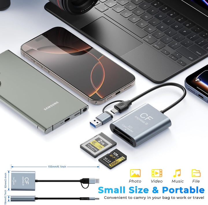 CFexpress Type B&amp;SD Kartenleser 2-IN-1,USB 3.2 Gen2 10 Gbit/s – USB-C + USB-A CF Express Typ B Adapt