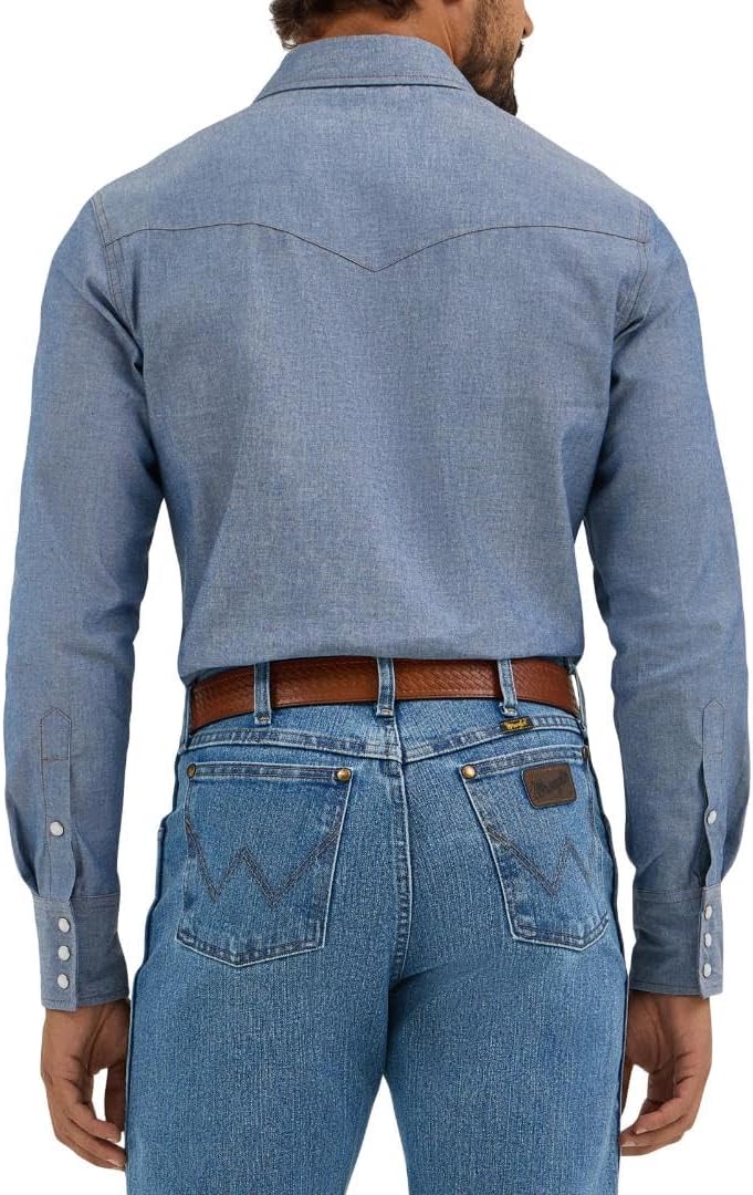 Wrangler Men's Authentic Cowboy Cut Work Western Long Sleeve Shirt,Blue,17 1/2 35