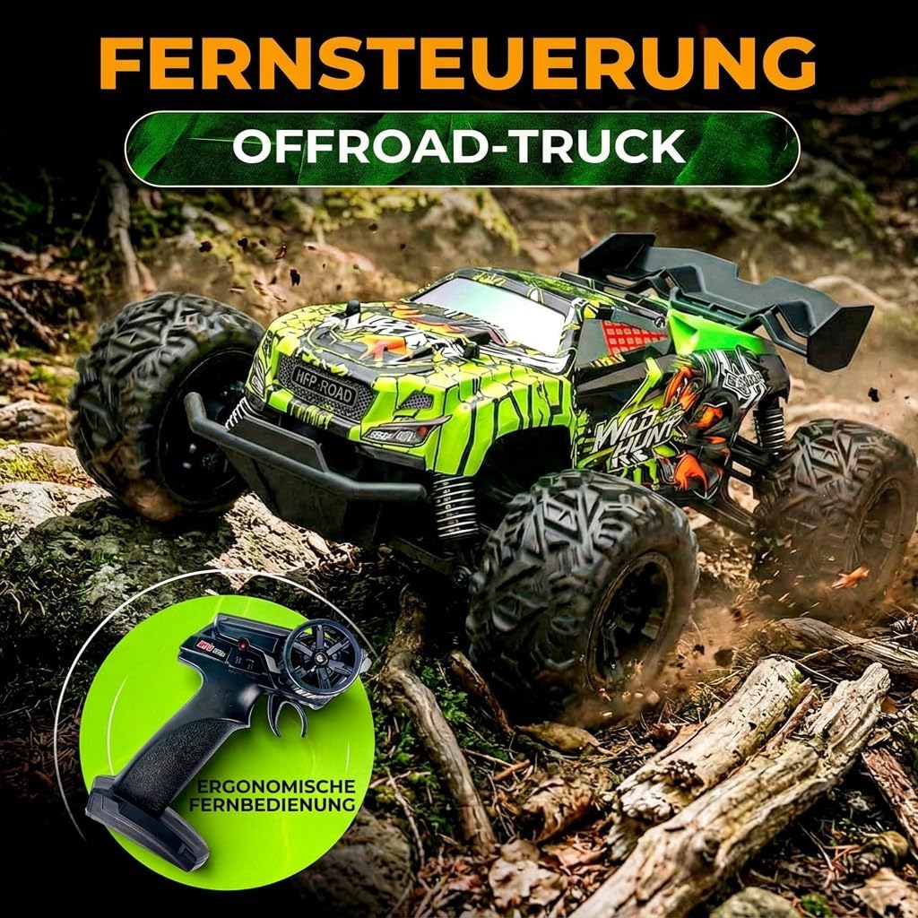 Ferngesteuertes Auto 1:20 – RC Auto Monstertruck mit 2,4 GHz Fernbedienung, bis 20 km/h, Offroad Gel