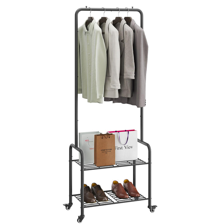 YMYNY Garderobenständer, Kleiderständer aus Metall, Freistehend Kleiderbügel Stand mit Rollen, Kleid
