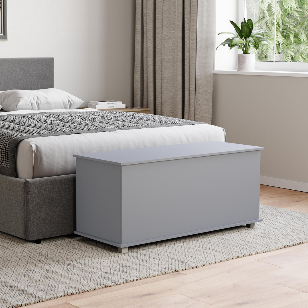 Vida Designs Leon Ottomane, Holz in Grau, 100 x 40 x 48 cm – Ottomane mit Klappdeckel, ideal für Spi