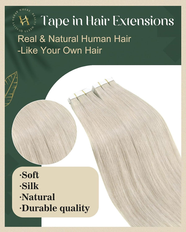Ugeat Tape Extensions Echthaar 55cm Echthaar Tape in Extensions Blond Remy Echthaar Weissblond Unsic