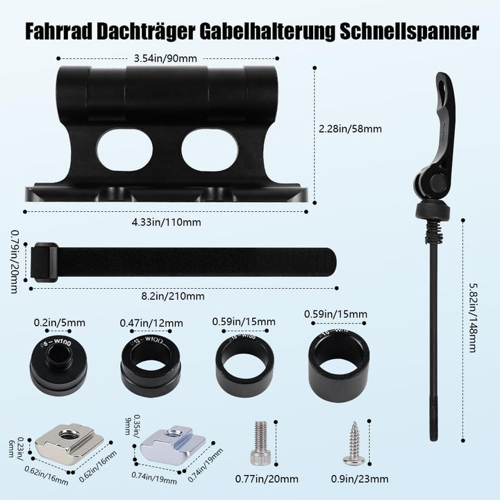 2 Stück Fahrrad Dachträger Gabelhalterung, Aluminiumlegierung Gabelhalterung Steckachse, Fahrrad Vor