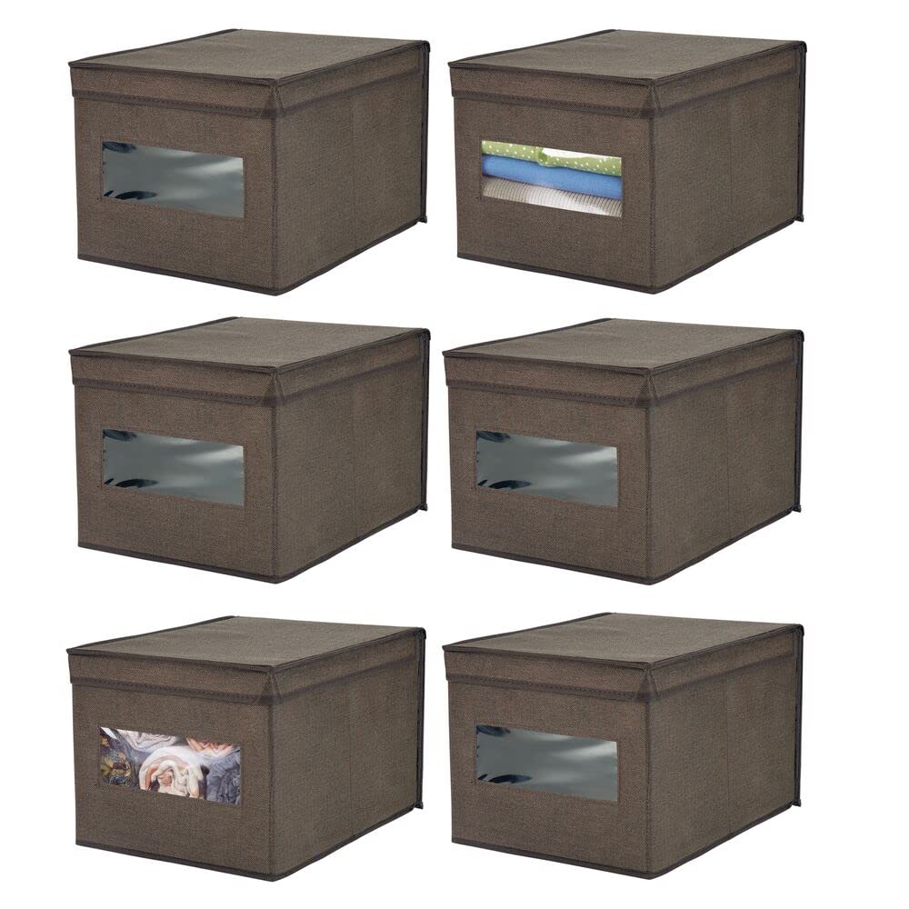 mDesign 6er-Set Stoffbox – praktische Aufbewahrungsbox mit Deckel und Sichtfenster für Schlaf-, Wohn