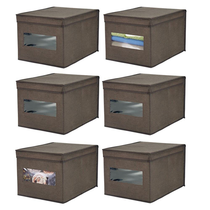 mDesign 6er-Set Stoffbox – praktische Aufbewahrungsbox mit Deckel und Sichtfenster für Schlaf-, Wohn