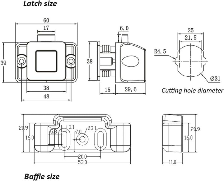 PUROCEAN Metall-Druckknopf-Verriegelung, quadratisch, für Wohnmobile, Chrom, 6 Stück Chrome, Chrome
