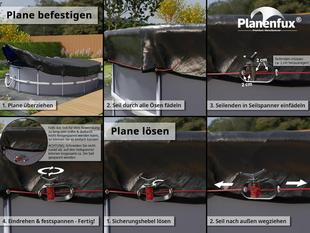 Drahtseil Spanner mit Stahlseil ummantelt 2mm (31m) | Strong-Hold Drahtseilspanner für Pool Abdeckpl