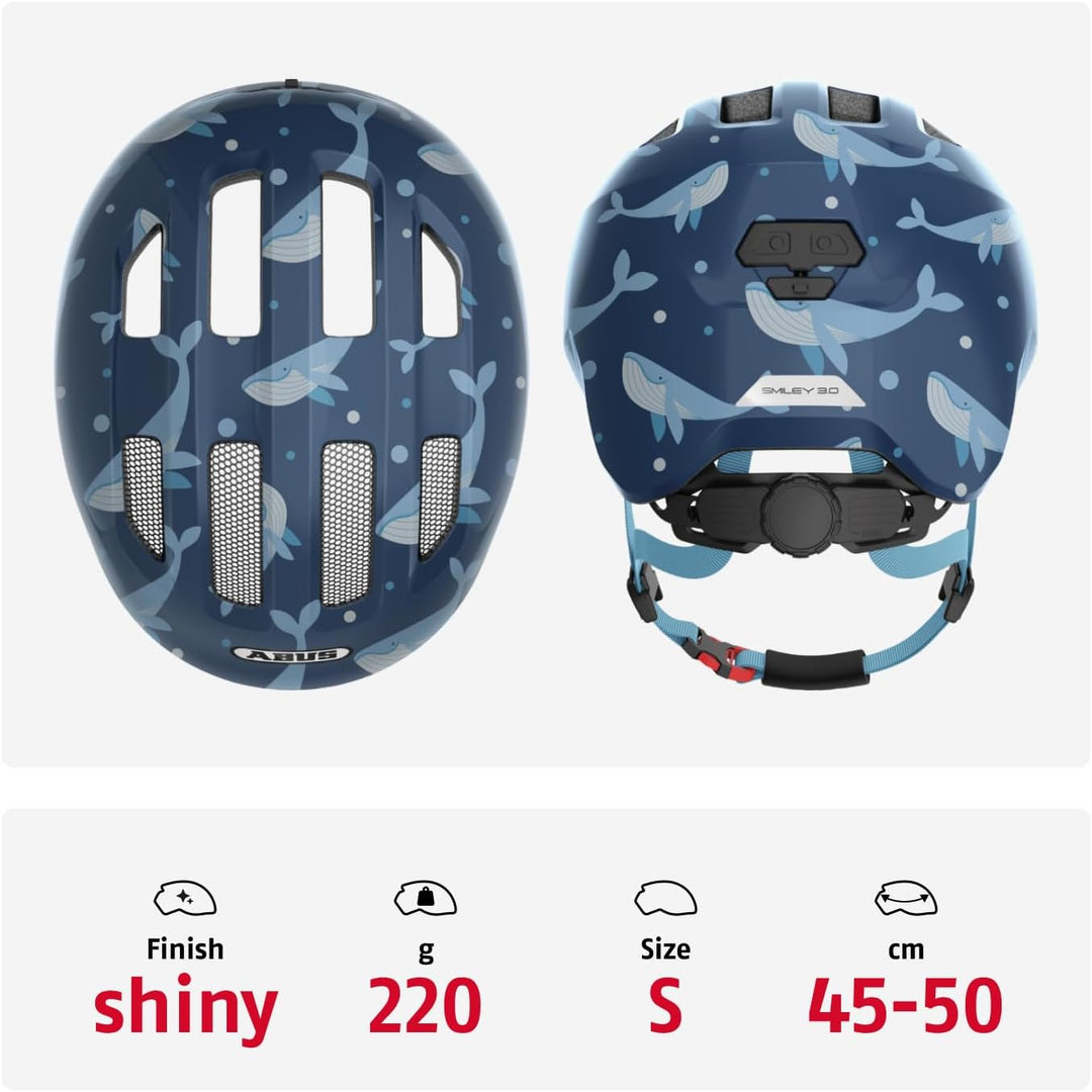 ABUS Kinderhelm Smiley 3.0 - Fahrradhelm mit tiefer Passform, kindergerechten Designs & Platz für ei