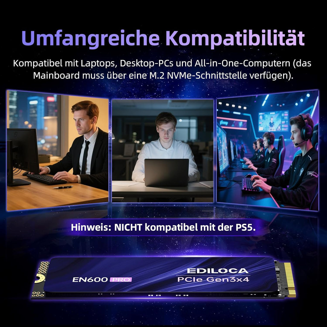 EN600 PRO 512 GB Interne SSD PCle 3.0x4, NVMe M.2 2280, SLC-Cache, 3200 MB/s Lesen, 2800 MB/s Schrei