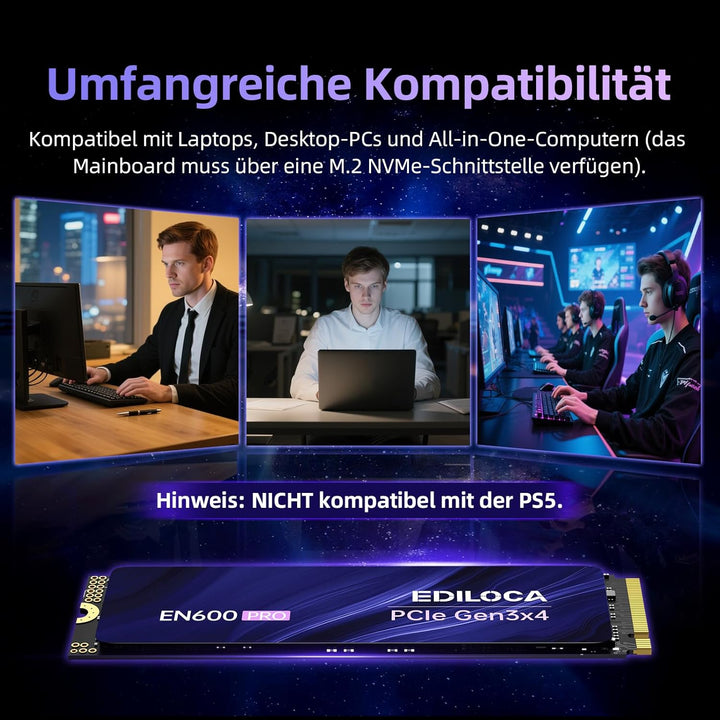 EN600 PRO 512 GB Interne SSD PCle 3.0x4, NVMe M.2 2280, SLC-Cache, 3200 MB/s Lesen, 2800 MB/s Schrei