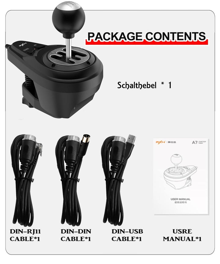 PXN A7 Schaltung, Gaming Lenkrad Schalthebel - Universal Shifter PC, 6+R Gängen, 3 Kabeln (USB, RJ11