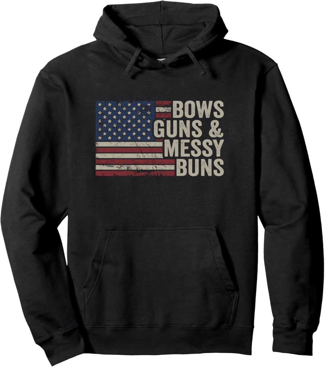 Bows Guns & Messy Buns – Lustige Profi-Fahne für Bogenschiessen Pullover Hoodie