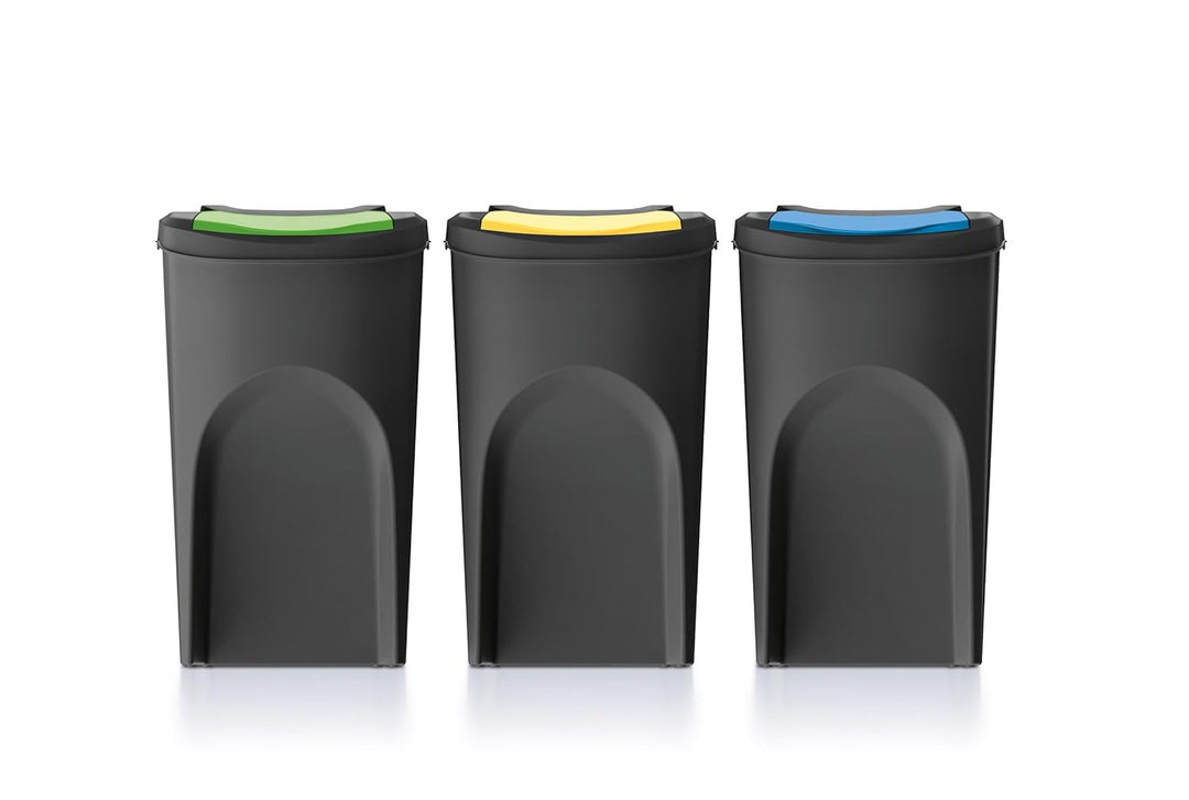 Spetebo Sortibox Mülleimer mit Deckel 35 L - 3er Set/anthrazit - Stapelbares Müll Trennsystem - Abfa
