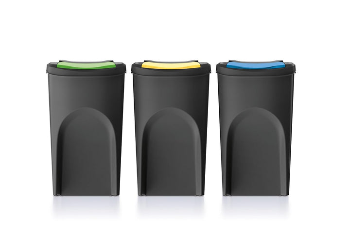 Spetebo Sortibox Mülleimer mit Deckel 35 L - 3er Set/anthrazit - Stapelbares Müll Trennsystem - Abfa
