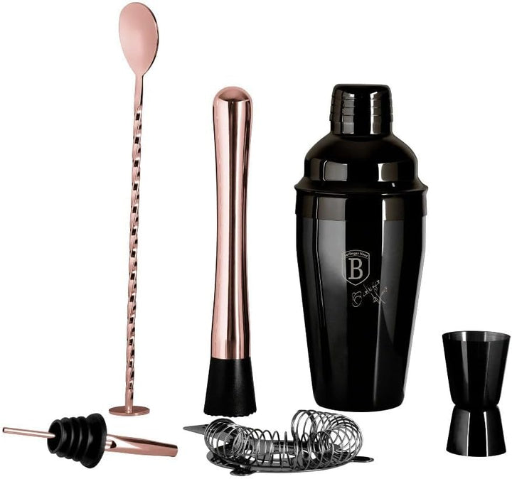 Berlinger Haus Barkeeper-Set | 6-TLG. Black Rose Collection mit Edelstahl-Zubehör | Shaker 0,55 L, l