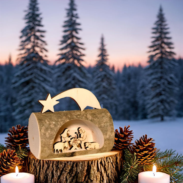 Kaltner Präsente Geschenkidee - Weihnachten Krippe aus Holz mit Jesus, Maria und Kind in einem Baums