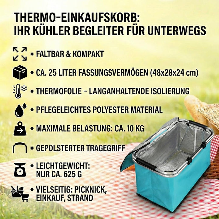 Thermo Einkaufskorb faltbar | ca. 25 Liter | mit Deckel und Reissverschluss | Isoliertasche – Isolie