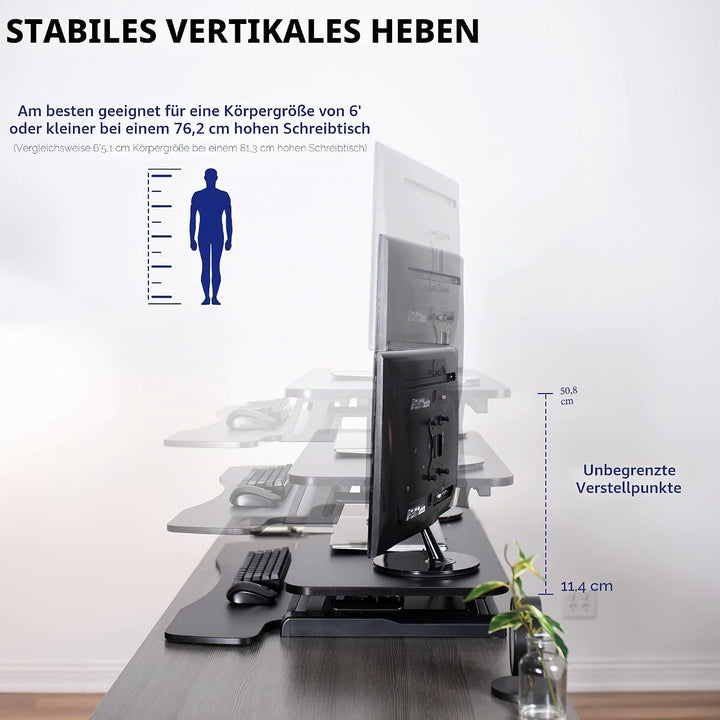 VIVO DESK-V036KB Tischkonverter, höhenverstellbarer Steiger, Sitz zum Standfuss Dual-Monitor und Lap
