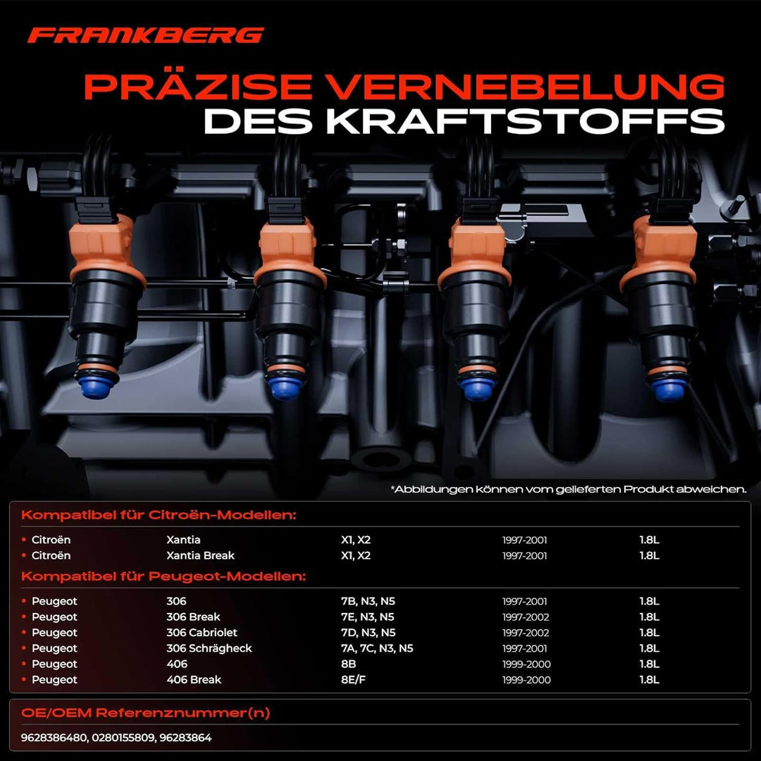 Frankberg 4x Einspritzventil Einspritzdüse Injektor Kompatibel mit Xantia 1997-2003 306 1997-2002 40