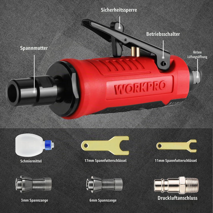 WORKPRO Druckluft-Stabschleifer gerade Ausführung Druckluftschleifer 1/4" (6,3mm) Multifunktionswerk