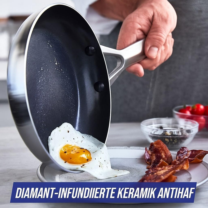 Blue Diamond Cookware Triple Steel Edelstahl Keramik Antihaft, 20 cm Bratpfanne, Tri-Ply, PFAS-frei,