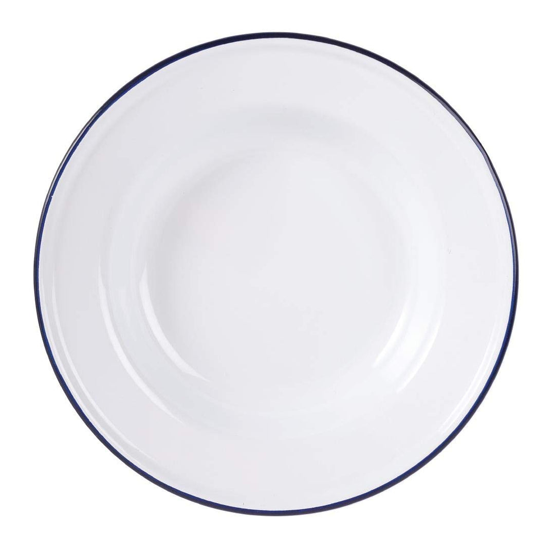 Olympia Emaille Suppenteller Set 245 mm/9 5/8 inch (6er Pack), Weiss mit blauem Rand, Emaillierte St