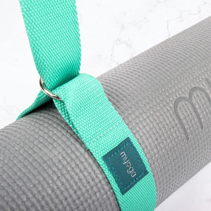Myga Yogagurt mit D-Ring - 2-in-1 verstellbarer Yoga-Gürtel & Matten-Trageschlinge - Dehnungsgurt fü