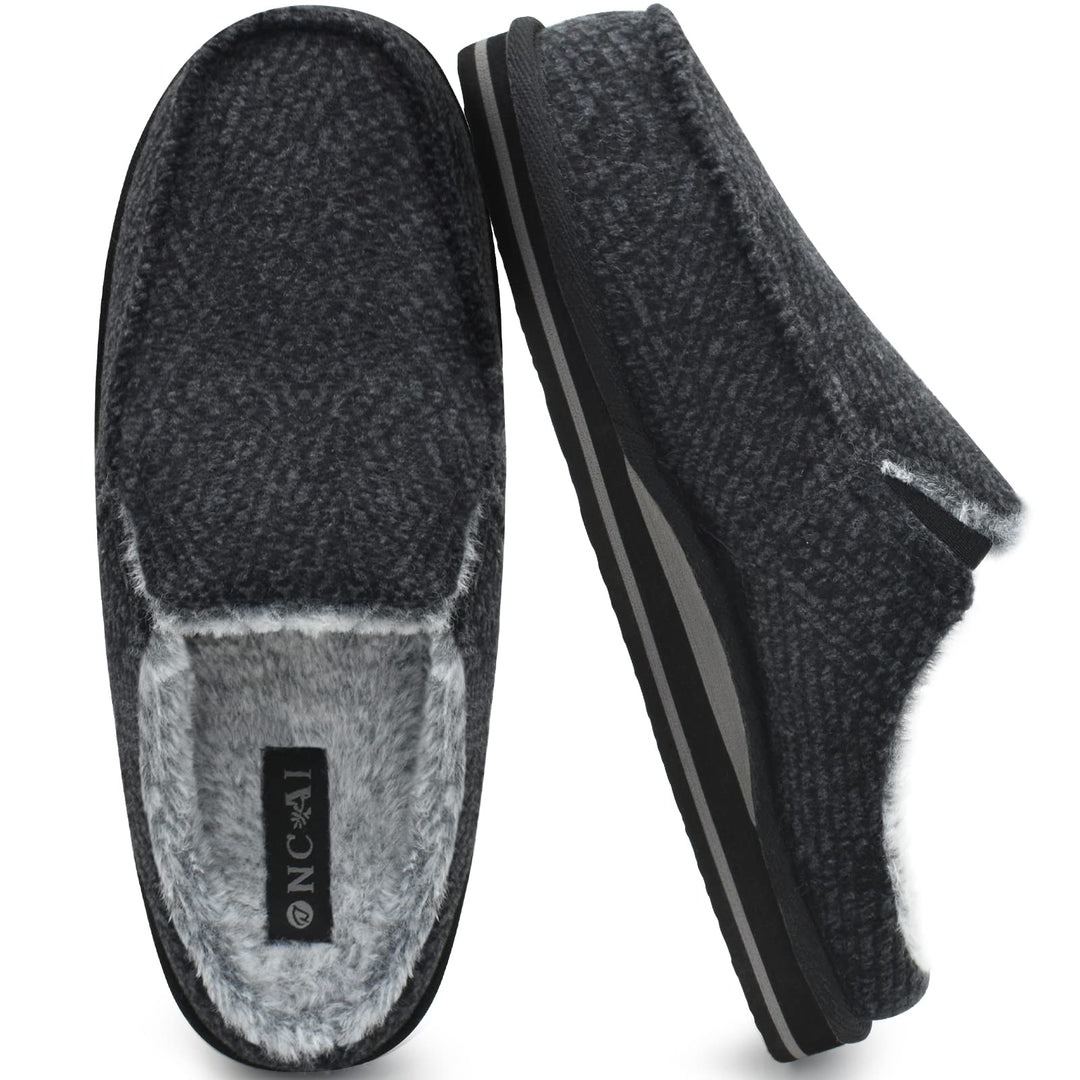 ONCAI Hausschuhe Herren Komfort Pantoffeln Plüsch Streifen Hüttenschuhe Wärme Cord Flauschig Slipper