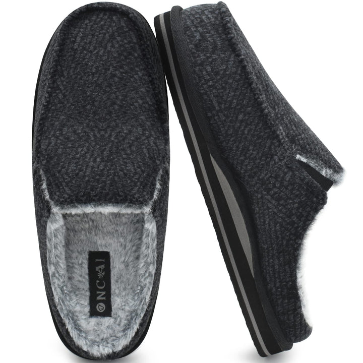 ONCAI Hausschuhe Herren Komfort Pantoffeln Plüsch Streifen Hüttenschuhe Wärme Cord Flauschig Slipper
