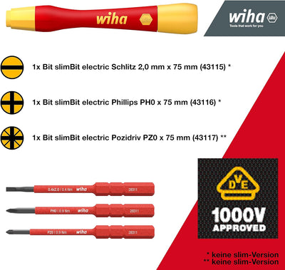 Wiha Feinschraubendreher Set PicoFinish® slimVario® electric 4-tlg. I mit slimBits I Präzisionsschra