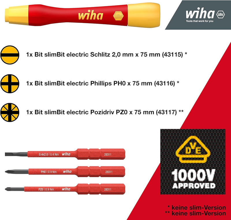 Wiha Feinschraubendreher Set PicoFinish® slimVario® electric 4-tlg. I mit slimBits I Präzisionsschra