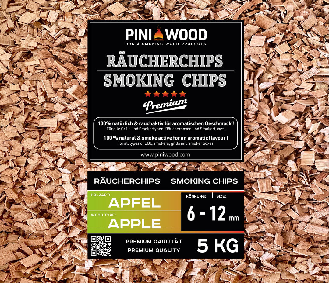 PINI 5 Kg Räucherchips Apfel 6-12 mm Smoking Chips Räucherspäne 18 Liter